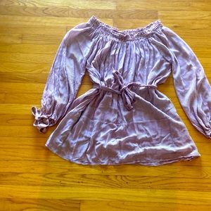 Off the shoulder mini dress.